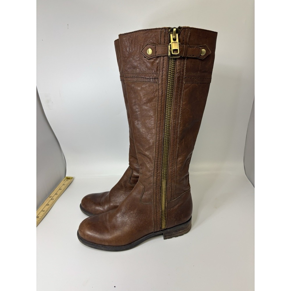 Franco Sarto Brown Leather Tall Riding Boots Side Zip Women 8
